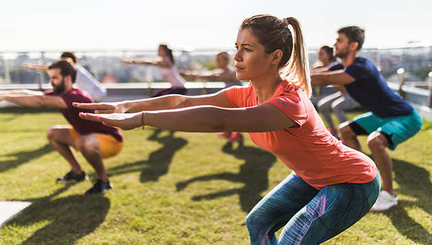 Workplace fitness class in action