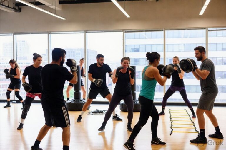 Boxercise fitness class at a workplace wellness event