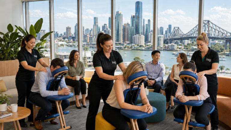 Brisbane corporate massage therapists providing seated massage