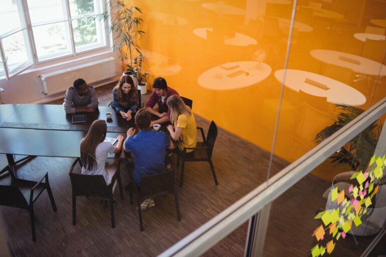 Office team meeting and workplace collaboration
