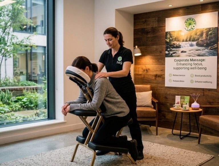 Corporate massage session at a workplace wellness activation in Sydney