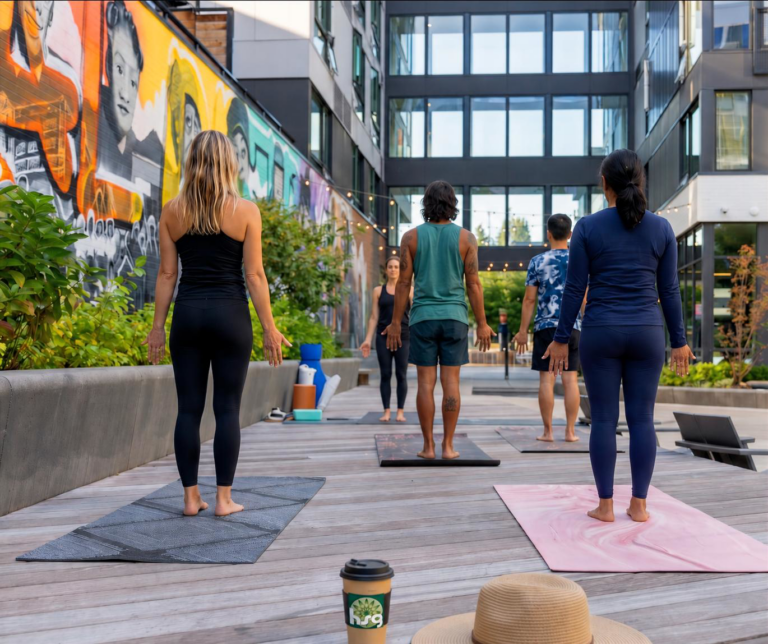 Workplace yoga and mindfulness session