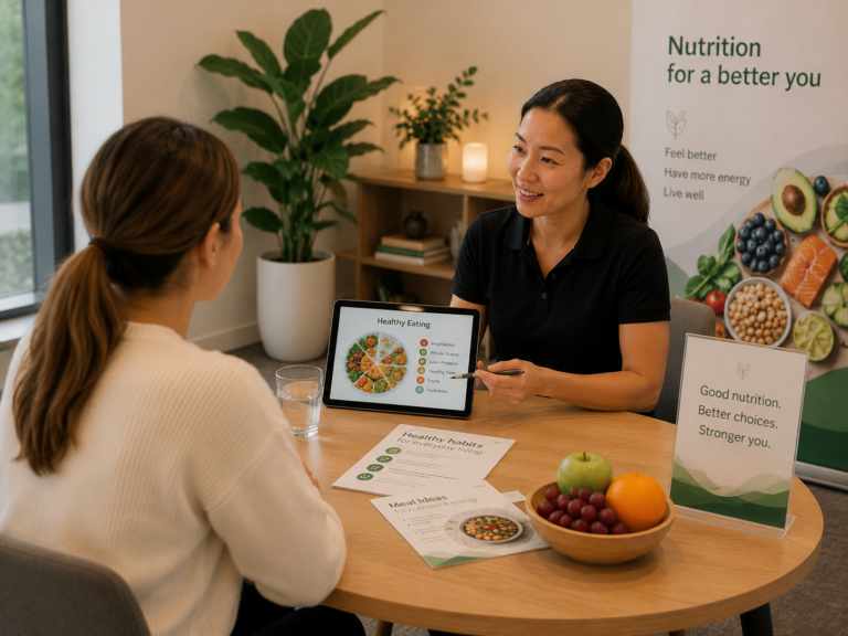 Healthy eating nutrition consultation in an office