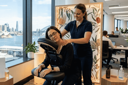 A person receiving a massage in an office.